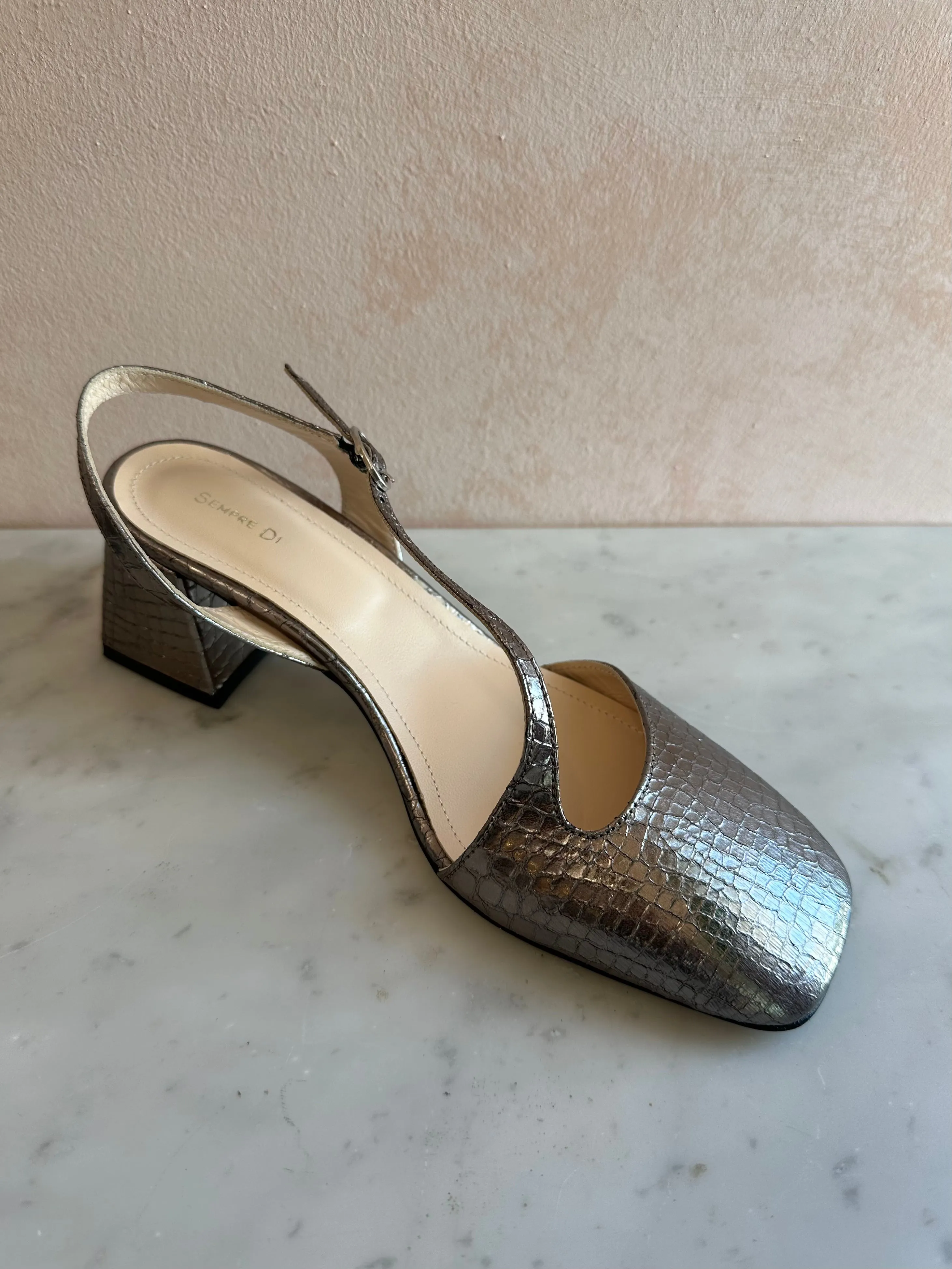 Sempre Di - Block Heel Mary Jane Silver Viper