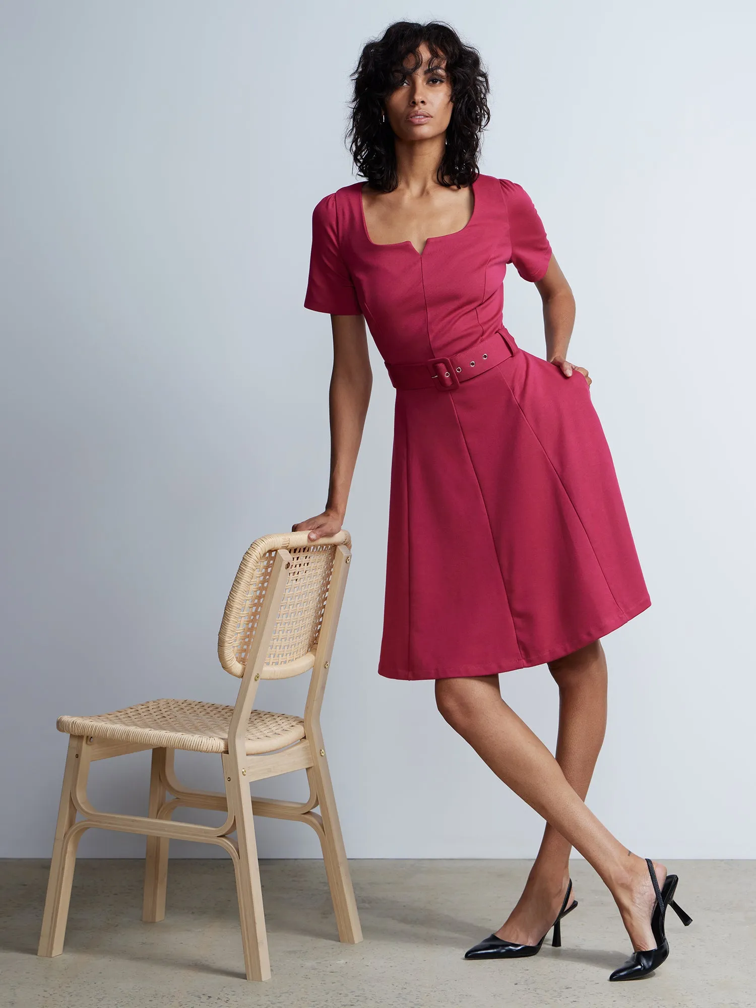 Short Sleeve Sweetheart Neck Dress