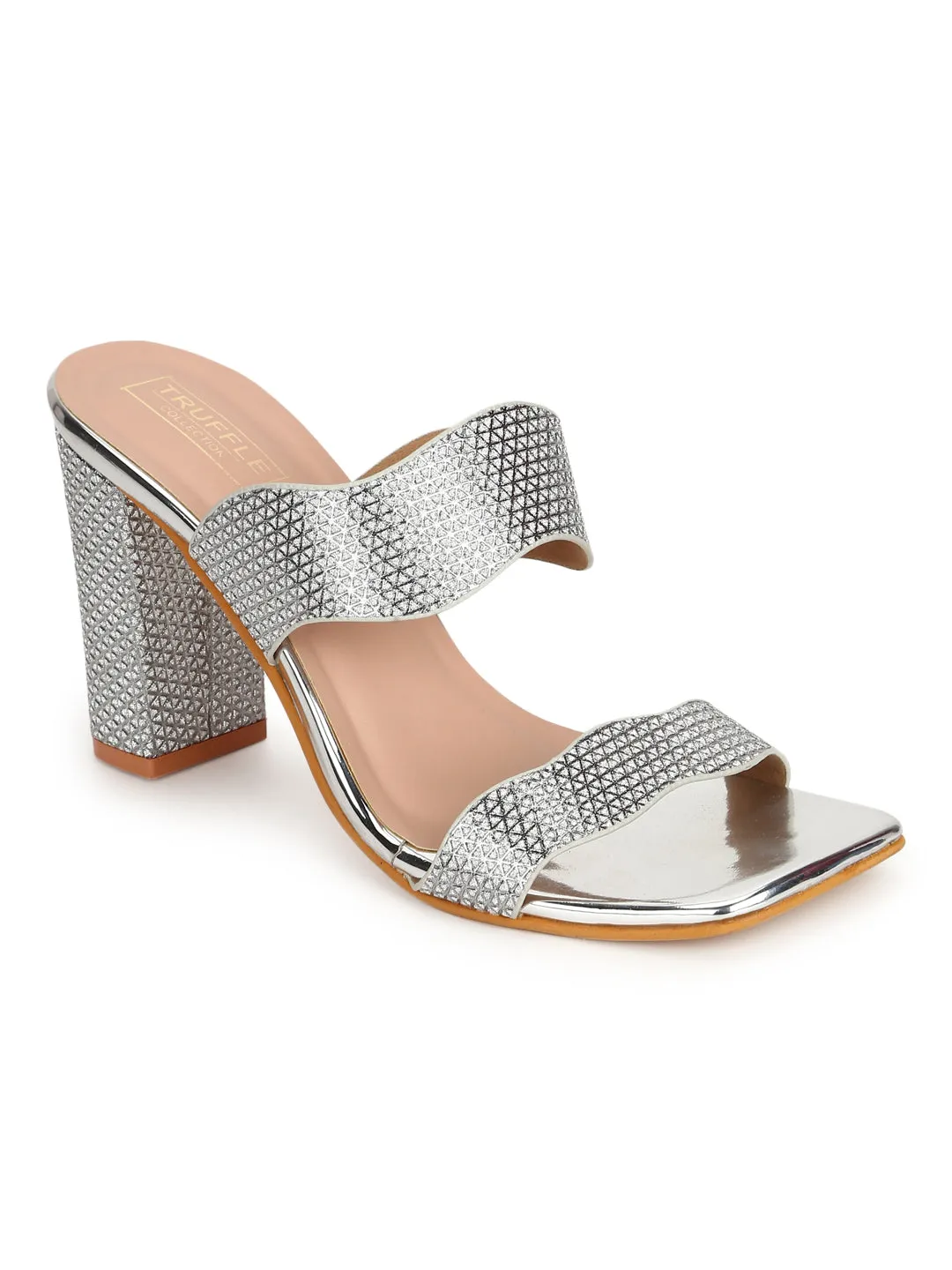 Silver Patent Glitter High Block Heel Mules (TC-SLC-N1112-SIL)