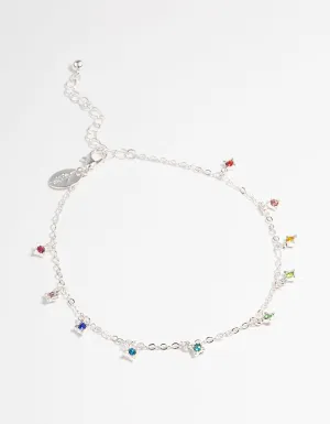 Silver Rainbow Diamante Anklet