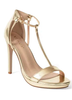 T-Strap Heels - Gold