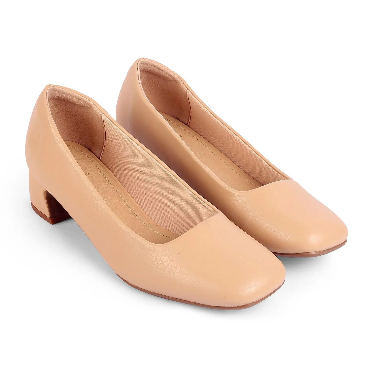 Tresmode Riyan Beige Women's Casual Block Heel Pumps