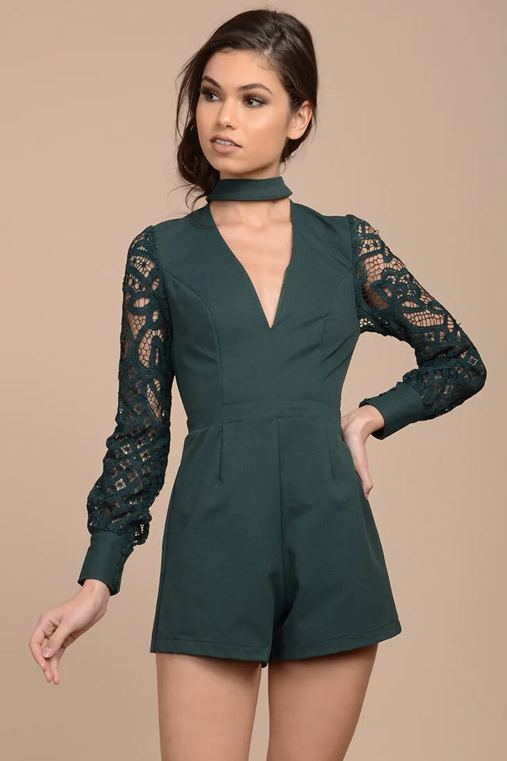 Vana Lacey Choker Romper Green