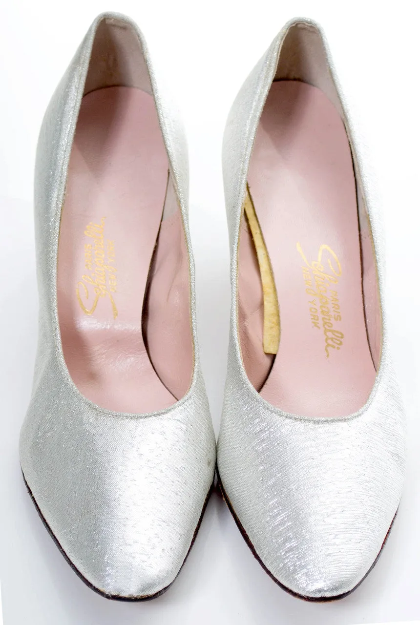 Vintage Silver Metallic Schiaparelli shoes 9.5 AAA