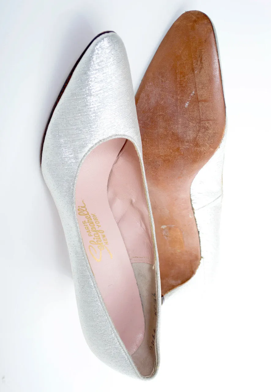 Vintage Silver Metallic Schiaparelli shoes 9.5 AAA