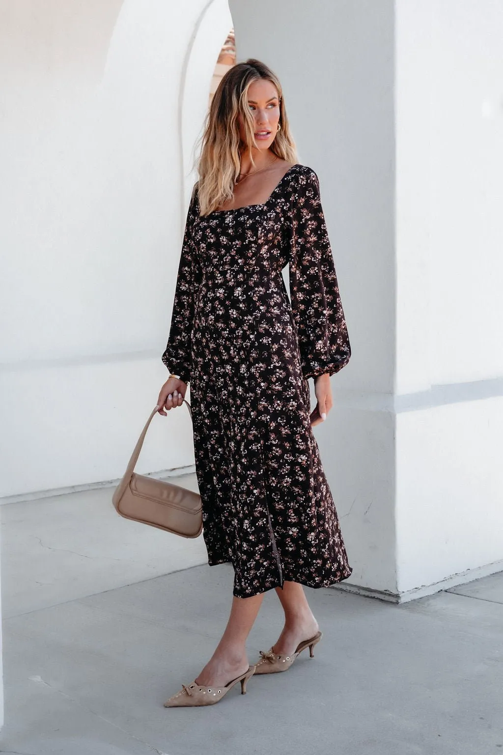 Waiting For You Floral Slit Midi Dress - FINAL SALE