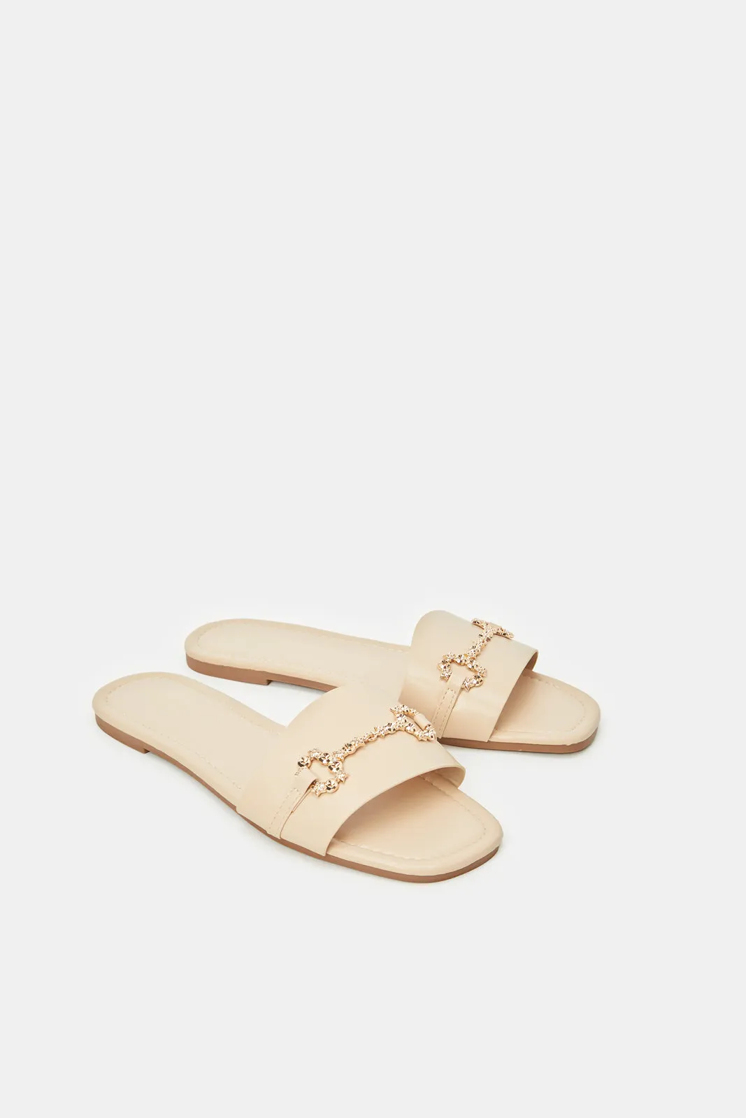 Women Taupe Buckle Mule