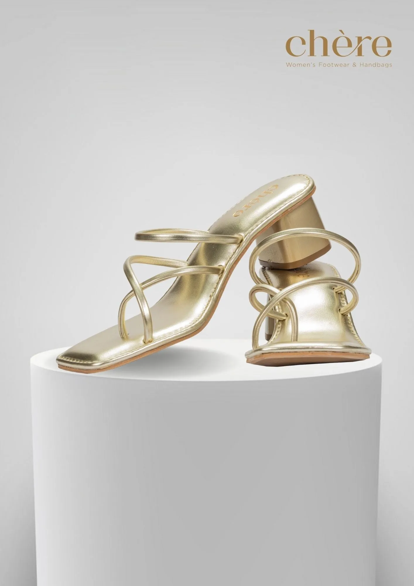 Women's Gold Chic Metallic Strap Block Heels