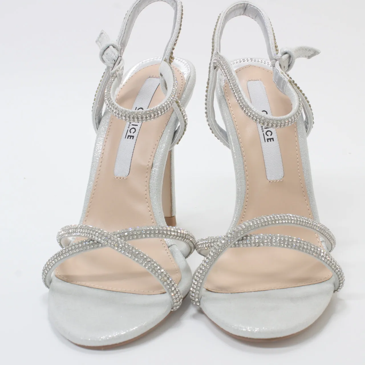 Womens Office Honor Strappy Two Part Stiletto Silver