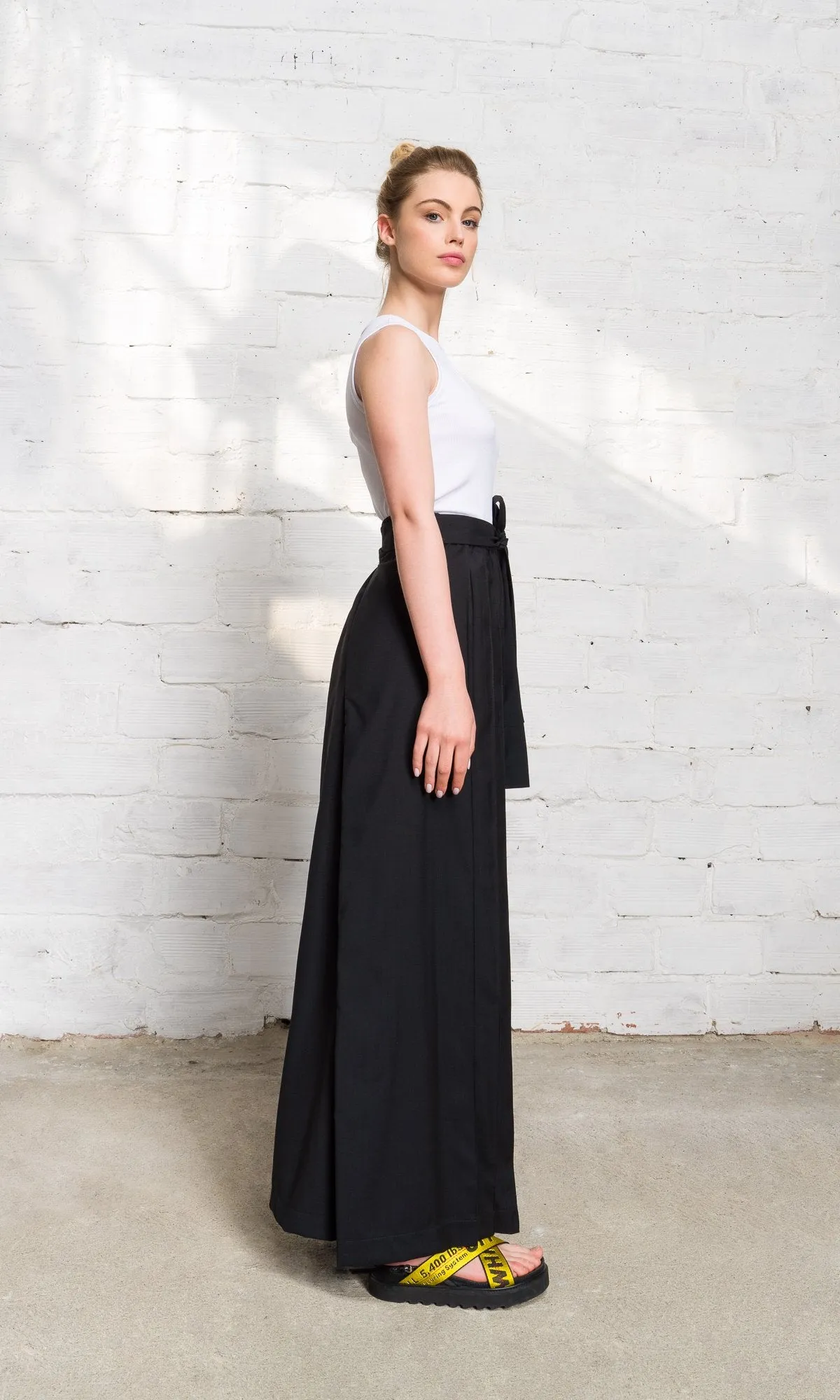 Wool Wrap Skirt Pants with Pleats