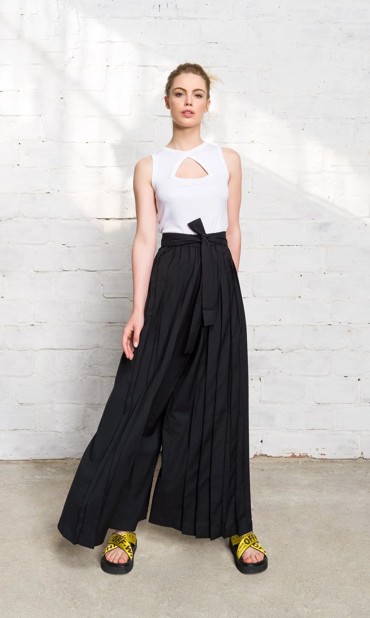 Wool Wrap Skirt Pants with Pleats