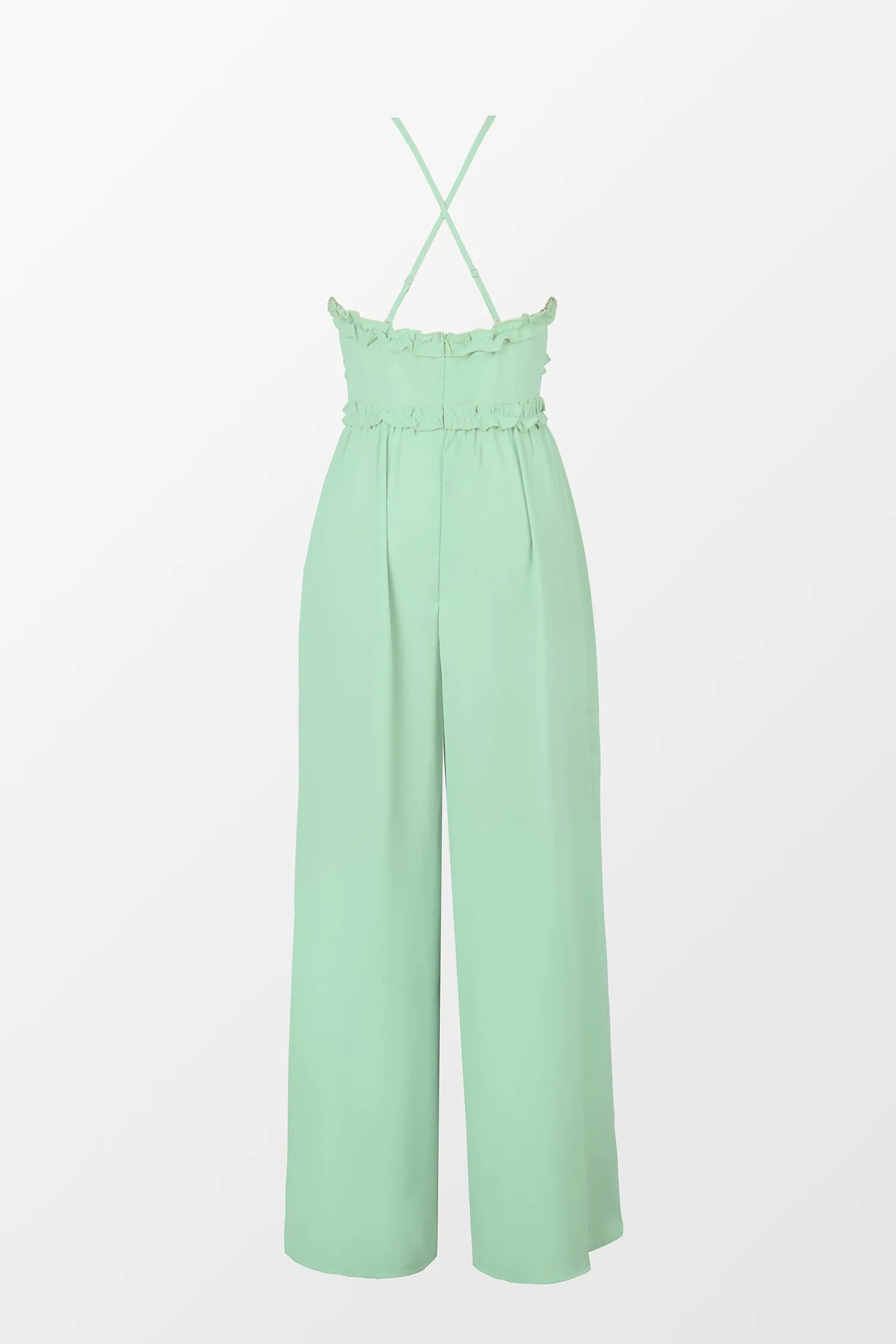 X Madison Beach Wedding Love Ruffled Cross Back Jumpsuit